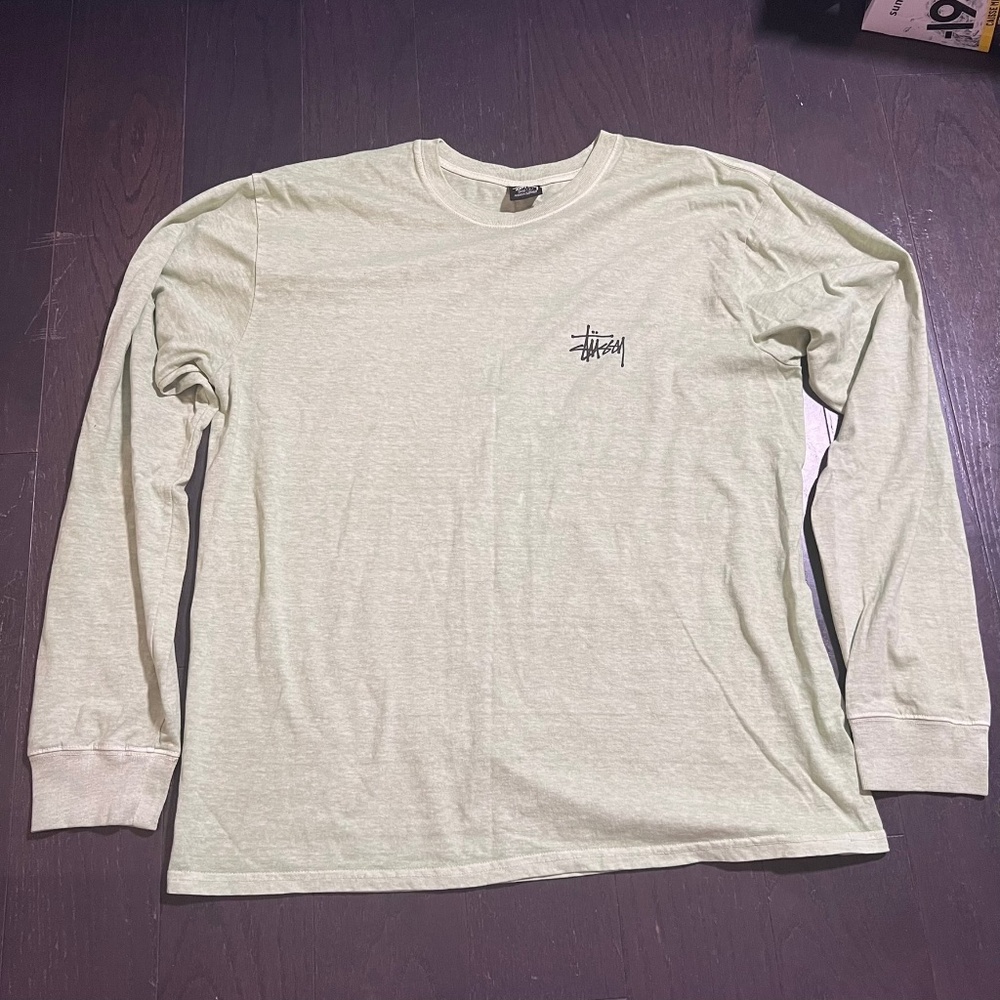 STUSSY long sleeve shirt size Large light green/khaki sweatshirt RARE HTF